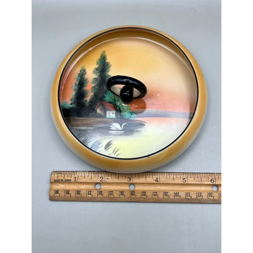 Antique 1904 Noritake Hand Painted Swan Landscape Tray Center Ring Handle 6